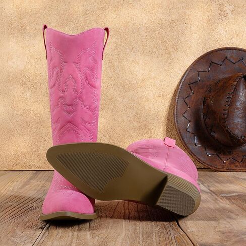 أحذية DREAM PAIRS النسائية ذات الساق الواسعة لرعاة البقر تسحب على أحذية راعية البقر أحذية غربية متوسطة الساق in Saudi Arabia