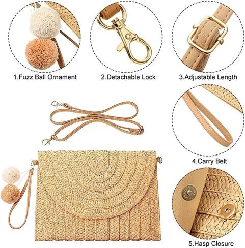 Mokoze Straw Bag for Women, Woven Tote with Magnetic Buckle Hand Woven for Travel, Party, Vacation Essentials for Women in Saudi Arabia