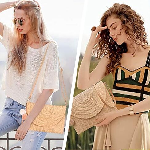 Mokoze Straw Bag for Women, Woven Tote with Magnetic Buckle Hand Woven for Travel, Party, Vacation Essentials for Women in Saudi Arabia
