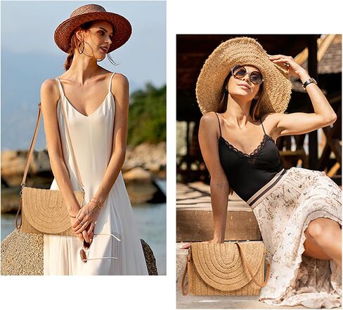 Mokoze Straw Bag for Women, Woven Tote with Magnetic Buckle Hand Woven for Travel, Party, Vacation Essentials for Women in Saudi Arabia