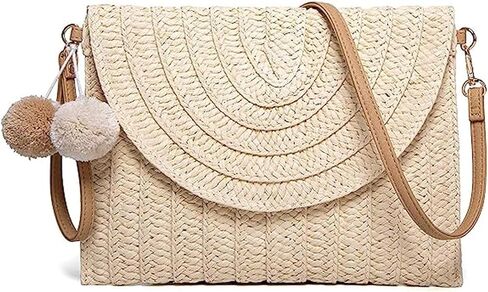 Mokoze Straw Bag for Women, Woven Tote with Magnetic Buckle Hand Woven for Travel, Party, Vacation Essentials for Women in Kuwait