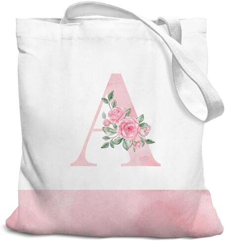 Pink Initial Flower Coquette Canvas Tote Bag for Women & Teens in Saudi Arabia