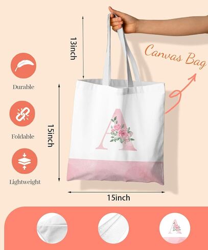 Pink Initial Flower Coquette Canvas Tote Bag for Women & Teens in Saudi Arabia