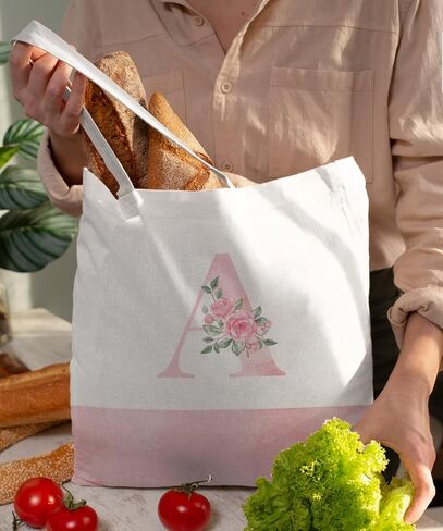 Pink Initial Flower Coquette Canvas Tote Bag for Women & Teens in Saudi Arabia