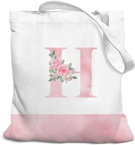Pink Initial Flower Coquette Canvas Tote Bag for Women & Teens in Saudi Arabia