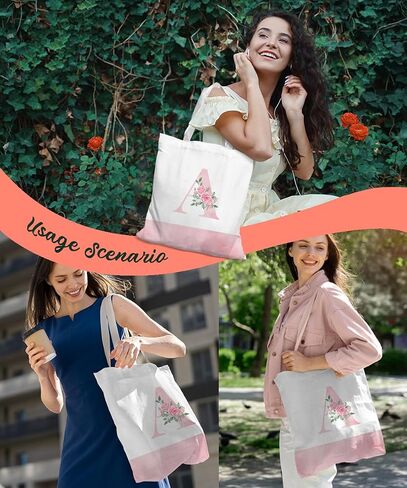 Pink Initial Flower Coquette Canvas Tote Bag for Women & Teens in Saudi Arabia