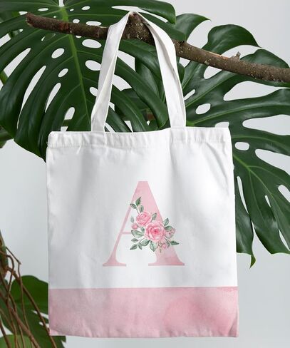 Pink Initial Flower Coquette Canvas Tote Bag for Women & Teens in Saudi Arabia