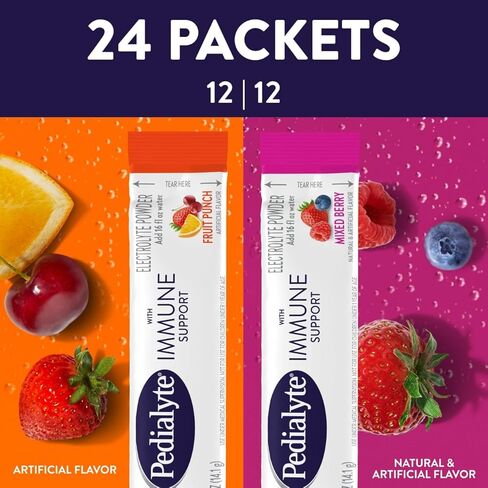 Pedialyte with Immune Support, 36 count, Electrolytes with Vitamin C and Zinc, Advanced Hydration with PreActiv Prebiotics, Fruit Punch, Electrolyte Drink Powder Packets in Saudi Arabia