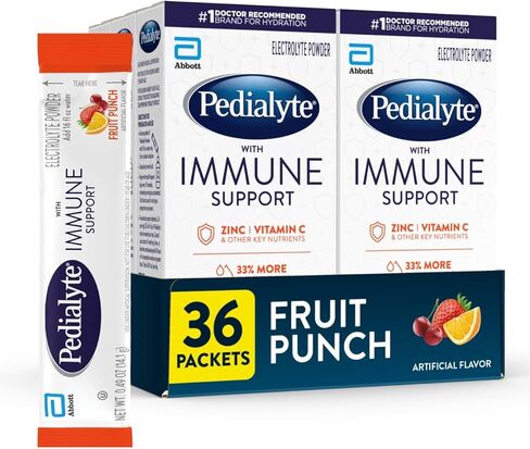 Pedialyte with Immune Support, 36 count, Electrolytes with Vitamin C and Zinc, Advanced Hydration with PreActiv Prebiotics, Fruit Punch, Electrolyte Drink Powder Packets in Saudi Arabia