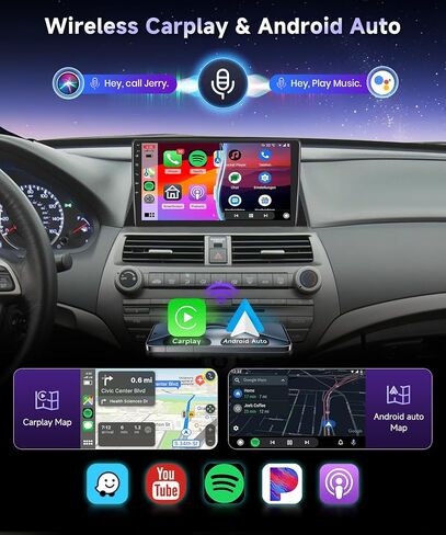 Car Stereo for Honda Accord 8th 2008 2009 2010 2011 2012 with GPS Navigation,podofo 10.1 Inch 1080P Touch Screen Android Car Radio with Mirror Link Bluetooth WiFi FM/RDS Backup Camera in Saudi Arabia