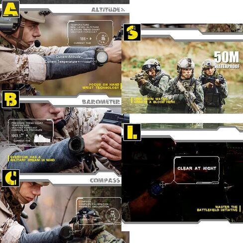 Military Tactical Watch for Men Military Watches for Men Digital Wrist Watches for Sports Outdoors, Pedometer, Compass, Calories, Durable Nylon Band in Saudi Arabia
