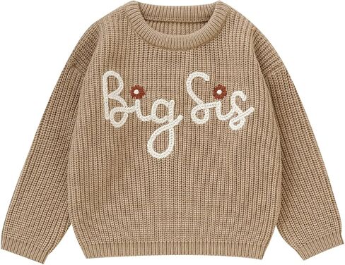Toddler Girl Big Sister Embroidered Knit Sweater Long Sleeve Pullover Sweatshirt Fall Winter Clothes in Kuwait