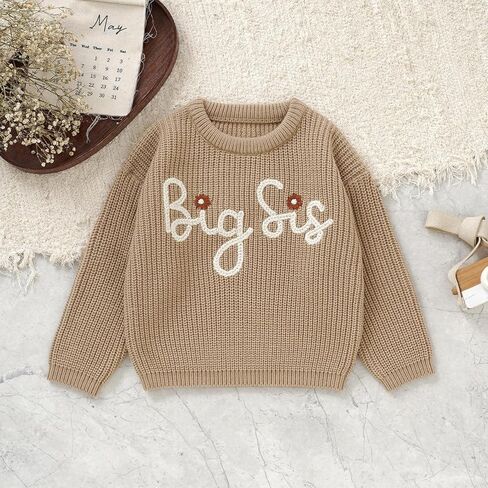 Toddler Girl Big Sister Embroidered Knit Sweater Long Sleeve Pullover Sweatshirt Fall Winter Clothes in Kuwait