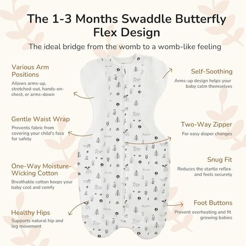 KIDIRA Swaddle for Newborns, Baby Swaddles 1-3 Months 5-13lb, Arms Up Swaddle 1-3 Months Newborn with Moisture-Wicking Fabric, Promotes Healthy Hip Development, 2-Way Zipper & Foot Buttons, 1Pack in Kuwait