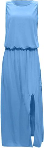 Summer Dresses for Women 2025 Vacation Sleeveless Tank Dress Loose Fit Flowy Dress Side Split Dress with Pockets in Saudi Arabia