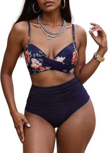 Women Purple High Waisted Bikini Sexy 2 Piece Swimsuits Tummy Control Bathing Suits in Saudi Arabia