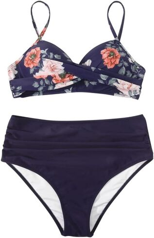 Women Purple High Waisted Bikini Sexy 2 Piece Swimsuits Tummy Control Bathing Suits in Saudi Arabia