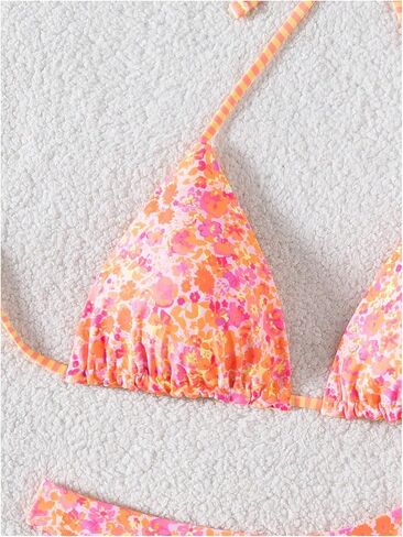 Wdirara Women's 2 قطعة بيكيني مخططة البيكيني مجموعة الرسن سلسلة ثونغ Swimsuit عالي قطع السباحة in Saudi Arabia