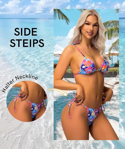 Thong Bikini Sets for Women Triangle String Bikini Floral Print Sexy Swimsuit in Kuwait