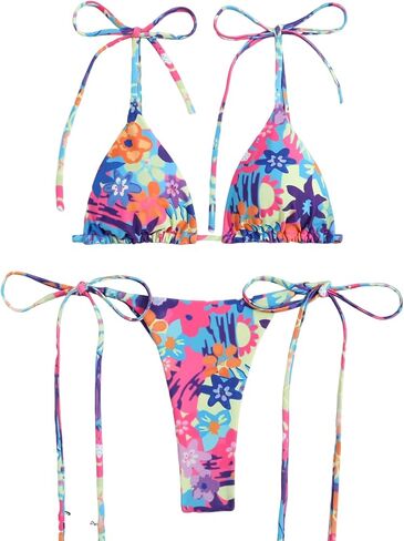 Thong Bikini Sets for Women Triangle String Bikini Floral Print Sexy Swimsuit in Kuwait