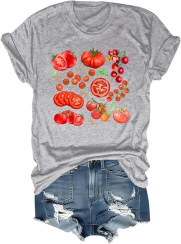 قميص الطماطم فاكهة تي شيرت النساء ، والسيدات الطماطم Tshirt المحملات الرسومية للنساء قمم قصيرة الأكمام قصيرة in Saudi Arabia