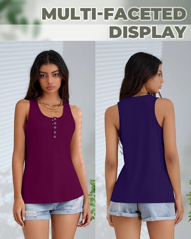 Ficerd 3 Pack Women's Henley Tank Tops Sleeveless Button Summer Shirts Casual Trendy Loose U Neck Tee Blouses 2025 in Saudi Arabia