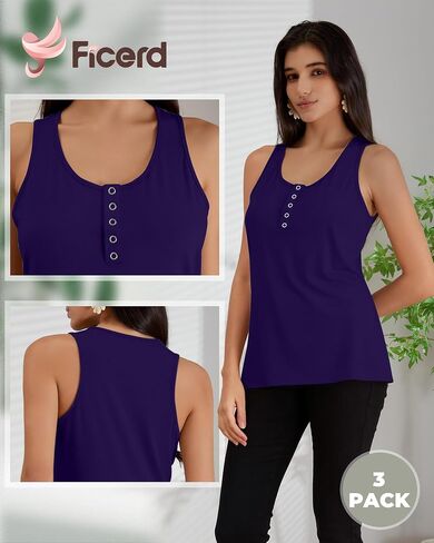 Ficerd 3 Pack Women's Henley Tank Tops Sleeveless Button Summer Shirts Casual Trendy Loose U Neck Tee Blouses 2025 in Saudi Arabia