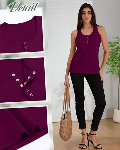 Ficerd 3 Pack Women's Henley Tank Tops Sleeveless Button Summer Shirts Casual Trendy Loose U Neck Tee Blouses 2025 in Saudi Arabia