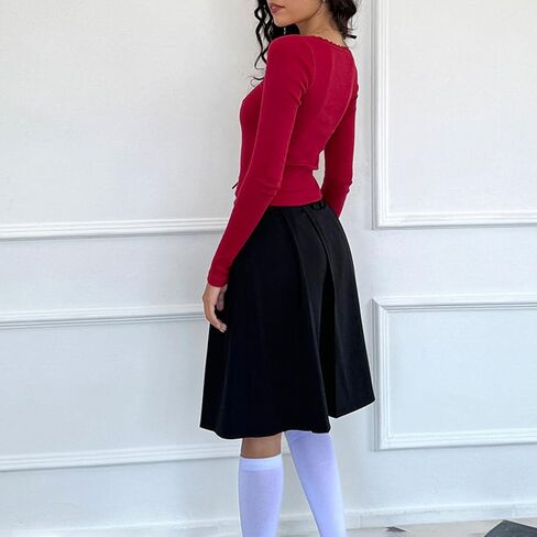 Women Y2k Retro Long Sleeve Shirt Top Slim Fit Lace Trim T-Shirt Harajuku Fairy Aesthetic Tee Tops Streetwear in Kuwait