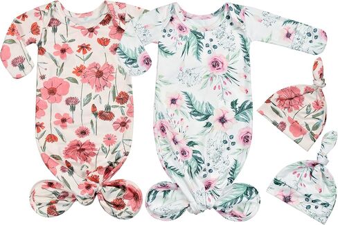 Newborn Baby Boy Long Sleeve Sleeper Gown Coming Home Outfit Nightgown Hat Set 0-3 month (Green) in Kuwait