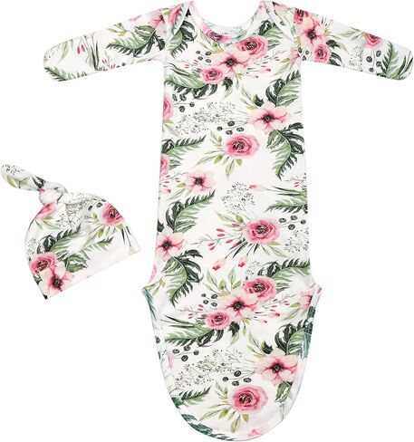 Newborn Baby Boy Long Sleeve Sleeper Gown Coming Home Outfit Nightgown Hat Set 0-3 month (Green) in Kuwait