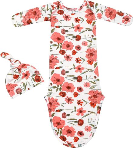 Newborn Baby Boy Long Sleeve Sleeper Gown Coming Home Outfit Nightgown Hat Set 0-3 month (Green) in Kuwait