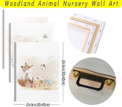 MIZILI 3Pcs Woodland Animal Nursery Canvas wall art Wild Animals Forest Paintings Pictures Wall Decor Fox Bear Deer Watercolor Poster Printing Artwork for Boys Room Girls Room Home Decoration in Saudi Arabia