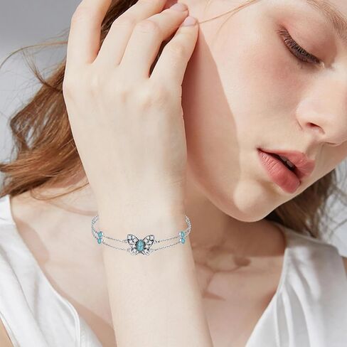 Natural Turquoise Butterfly Bracelet 925 Sterling Silver Butterfly Adjustable Layered Foot Anklet Bracelet for Women Beach Summer Jewelry Gifts for Birthday in Saudi Arabia