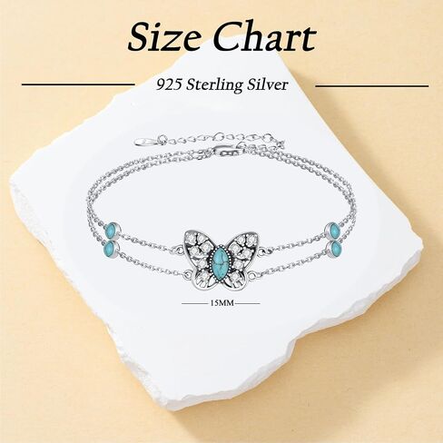 Natural Turquoise Butterfly Bracelet 925 Sterling Silver Butterfly Adjustable Layered Foot Anklet Bracelet for Women Beach Summer Jewelry Gifts for Birthday in Saudi Arabia
