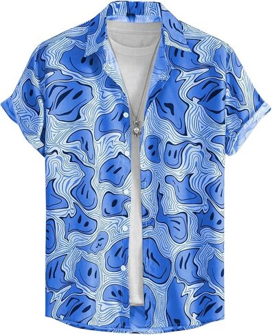 Floerns Men's Allover Print Short Sleeve Blouse Button Down Lapel Collar Shirt in Saudi Arabia