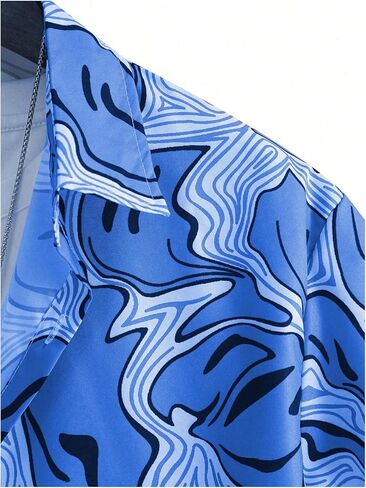 Floerns Men's Allover Print Short Sleeve Blouse Button Down Lapel Collar Shirt in Saudi Arabia