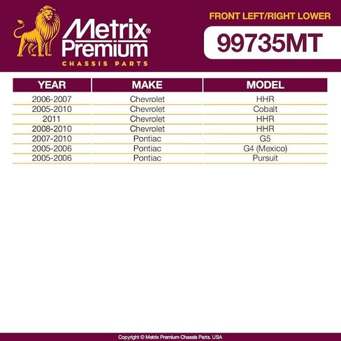 Metrix Premium Chassis Parts - Front Left & Right Lower Control Arm w Ball Joint & Bushing Assembly Kit Fits 06-11 Chevrolet HHR, 05-10 Cobalt, 07-10 Pontiac G5, 05-06 G4, Pursuit, RK620898 RK620897 in Saudi Arabia