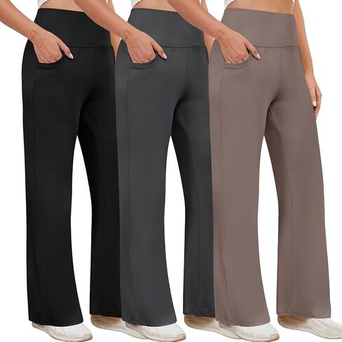 Coume 3 Pack Women's Wide Leg Pants Casual Loose Yoga Pants High Waist Lounge Sweatpants Stretch Workout with Pockets in Saudi Arabia