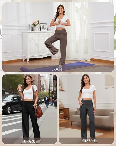 Coume 3 Pack Women's Wide Leg Pants Casual Loose Yoga Pants High Waist Lounge Sweatpants Stretch Workout with Pockets in Saudi Arabia