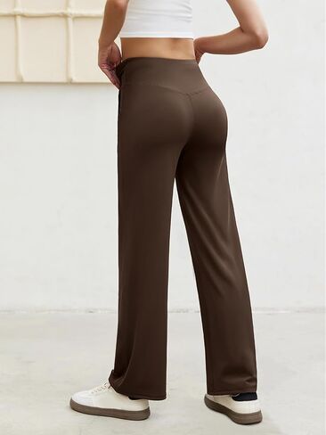 Wide Leg Pants Woman Crossover Yoga Pants with Pockets Loose Stretchy Work Dress Pants Casual Lounge Sweatpants in Kuwait