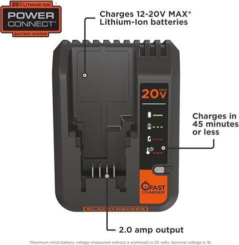 BLACK+DECKER 20V MAX Lithium Battery Charger, 2 Amp (BDCAC202B) in Saudi Arabia