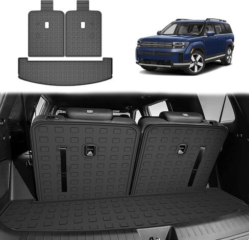 2024 2025 Santa Fe Cargo Liner & Backrest Mat for Hyundai Santa Fe All Models - مخصص TPE Trunk Mat & 3rd Row Rate Recrest - All Weather Car Hats for 2024 2025 Santa Fe Association in Kuwait