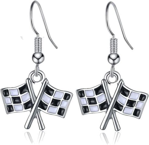 Coadipress Race Charm Earring for Women - Black & White Scheded Flag Drop Drop Ackon in Saudi Arabia