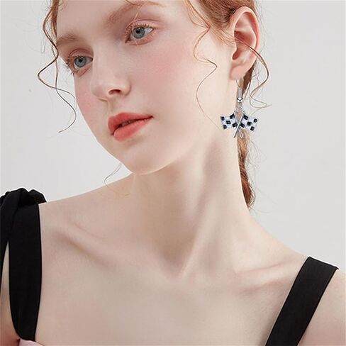 Coadipress Race Charm Earring for Women - Black & White Scheded Flag Drop Drop Ackon in Saudi Arabia