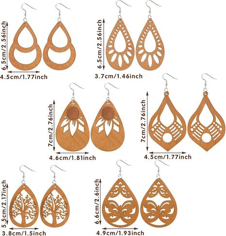 MTLEE 20 Pairs African Wooden Dangle Earrings Lightweight Ethnic Style Drop Earrings Geometric Wooden Earrings for Women in Saudi Arabia