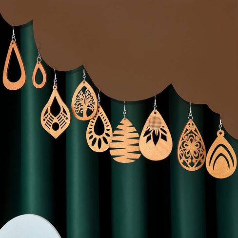 MTLEE 20 Pairs African Wooden Dangle Earrings Lightweight Ethnic Style Drop Earrings Geometric Wooden Earrings for Women in Saudi Arabia