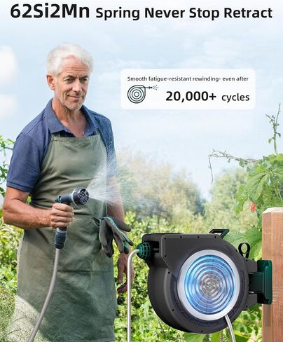 بكرة خرطوم حديقة قابلة للسحب من AYURA، بكرة خرطوم مياه مقاس 1/2 بوصة × 100 قدم مثبتة على الحائط، غلاف مزدوج مقاوم للأشعة فوق البنفسجية، قفل بأي طول، ترجيع تلقائي بطيء، دعامة دوارة 180 درجة، 10 فوهة نمط in Saudi Arabia