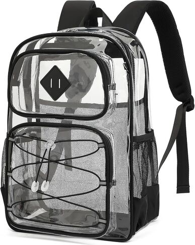 Clear Backpacks for Girls Women, Heavy Duty PVC Transparent Back Pack See Through Boys Kids Clear Bookbags for School Checkered Purple in Saudi Arabia