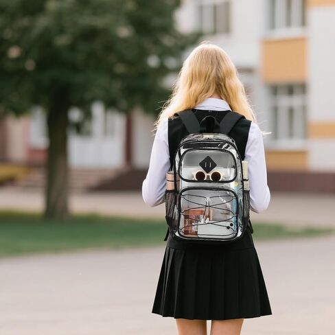 Clear Backpacks for Girls Women, Heavy Duty PVC Transparent Back Pack See Through Boys Kids Clear Bookbags for School Checkered Purple in Saudi Arabia